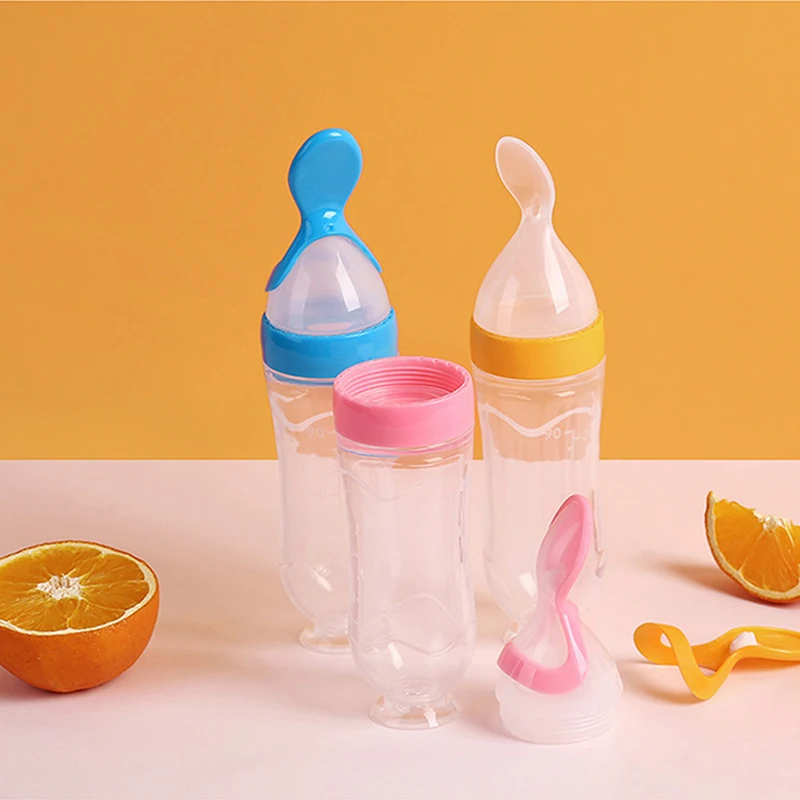 Squeezing Feeding Bottle Silicone Newborn Baby Training Rice Cereal Food Spoon